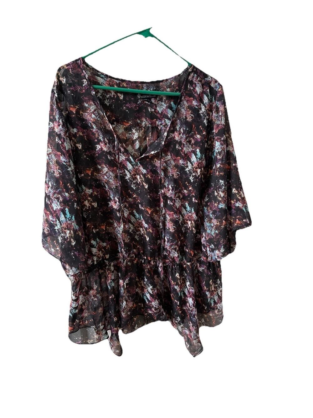 Signature Studio XL Sheer Floral Blouse Peplum Boho Bell Sleeve